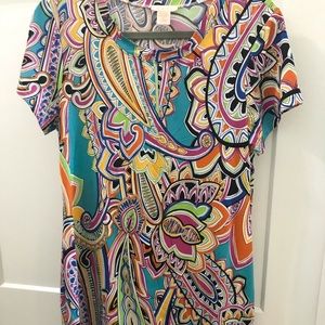 Knee length brightly colored dress